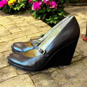 Y2K Nine West Kizzy Leather Mary Janes Wedge Heels Sz 8
